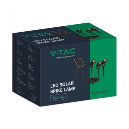 V-TAC PICCHETTO SOLARE LED 3x1,2W 3000K IP65 NERO - SKU: 20489 -VT-11032