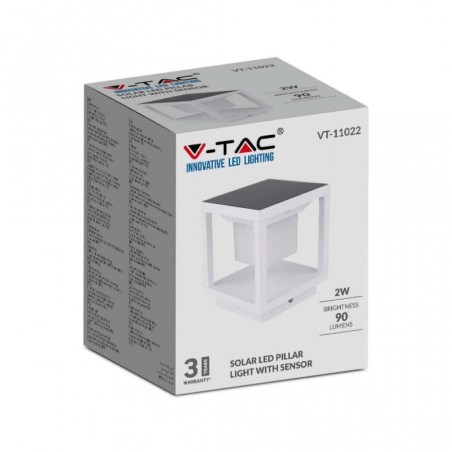 V-TAC PILASTRINO SOLARE LED CON SENSORE DI MOVIMENTO 3000K BIANCO IP65 - SKU: 6806 - VT-11022-W