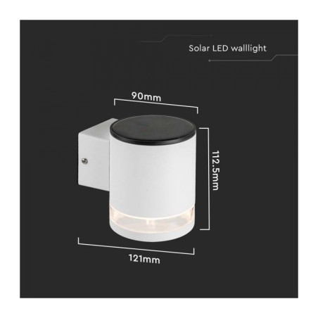 V-TAC APPLIQUE LED SOLARE 1W 3000K 70LM IP44 BIANCO - SKU: 23013 - VT-1139