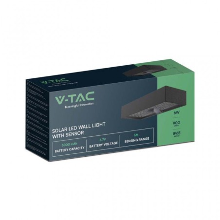V-TAC APPLIQUE LED SOLARE 6W 4000K 900LM IP65 3000mA NERO - SKU: 10307 - VT-406