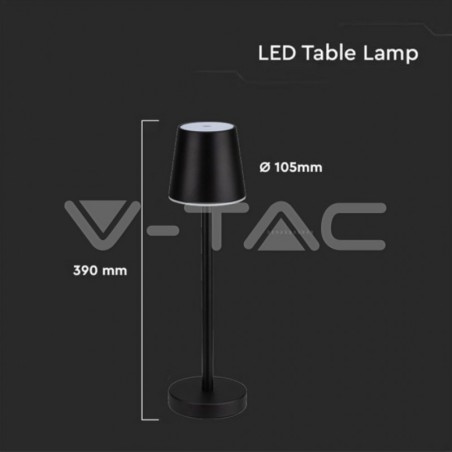 V-TAC LAMPADA DA TAVOLO LED 3W 4000K 60LM TOUCH DIMMER RICARICABILE CON MICRO-USB NERO - SKU: 10194