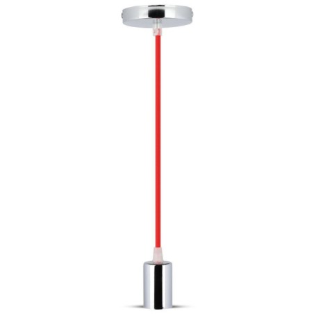 VTAC PORTALAMPADA A SOSPENSIONE PER LAMPADINA E27 IN METALLO CROMO CON FILO ROSSO Ø:4cm - SKU: 3791 - VT-7338