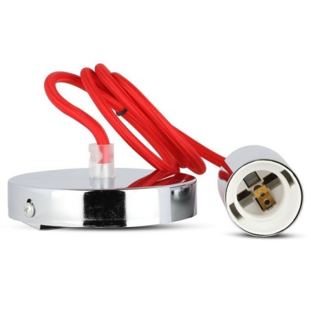 VTAC PORTALAMPADA A SOSPENSIONE PER LAMPADINA E27 IN METALLO CROMO CON FILO ROSSO Ø:4cm - SKU: 3791 - VT-7338