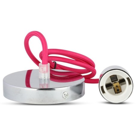 VTAC PORTALAMPADA A SOSPENSIONE PER LAMPADINA E27 IN METALLO CROMO CON FILO ROSA SCURO Ø:4cm - SKU: 3792 - VT-7338