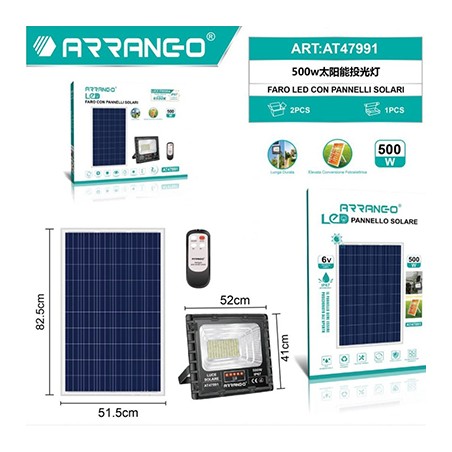 Faro LED con Pannello Solare 500W Timer Telecomando Controllo Luce Intelligente IP67