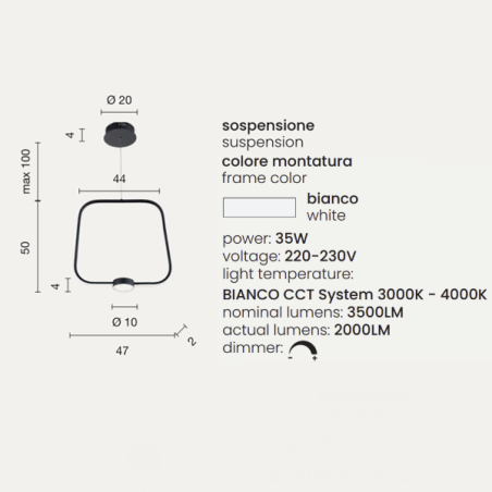 Lampada LED sospensione 35W - moderno Bianco ALFA 47 cm ONDALUCE