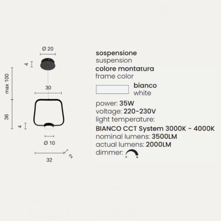 Lampada LED sospensione 28W D32 cm - moderno Bianco ALFA Piccolo ONDALUCE