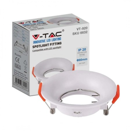 V-TAC PORTAFARETTO LED DA INCASSO ROTONDO GU10 FORO Ø:80mm BIANCO - SKU: 6632 - VT-920
