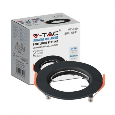 V-TAC PORTAFARETTO LED DA INCASSO ROTONDO GU10 FORO Ø:63mm NERO - SKU: 6641 - VT-929