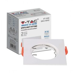 V-TAC PORTAFARETTO LED DA INCASSO QUADRATO GU10 FORO Ø:63mm BIANCO - SKU: 6642 - VT-930