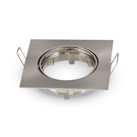 V-TAC PORTAFARETTO LED DA INCASSO QUADRATO GU10 FORO Ø:74mm ORIENTABILE 15° NIKEL SATINATO - SKU: 3591 - VT-779SQ
