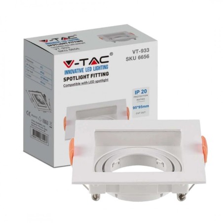 V-TAC PORTAFARETTO LED DA INCASSO QUADRATO GU10 INC:95x95mm BIANCO - SKU: 6656 - VT-933