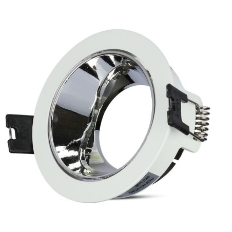 V-TAC PORTAFARETTO LED DA INCASSO ROTONDO GU10 FORO Ø:72mm ORIENTABILE 15° BIANCO INTERNO CROMO - SKU: 3156 - VT-872