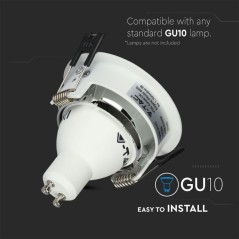 V-TAC PORTAFARETTO LED DA INCASSO ROTONDO GU10 FORO Ø:72mm ORIENTABILE 15° BIANCO INTERNO CROMO - SKU: 3156 - VT-872