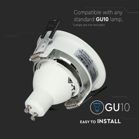 V-TAC PORTAFARETTO LED DA INCASSO ROTONDO GU10 FORO Ø:72mm ORIENTABILE 15° BIANCO INTERNO CROMO - SKU: 3156 - VT-872