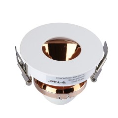 V-TAC PORTAFARETTO LED DA INCASSO ROTONDO GU10 FORO Ø:75mm ORIENTABILE 15° BIANCO INTERNO RAME - SKU: 3159 - VT-873
