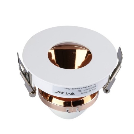 V-TAC PORTAFARETTO LED DA INCASSO ROTONDO GU10 FORO Ø:75mm ORIENTABILE 15° BIANCO INTERNO RAME - SKU: 3159 - VT-873