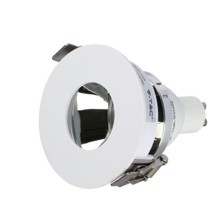 V-TAC PORTAFARETTO LED DA INCASSO ROTONDO GU10 FORO Ø:75mm ORIENTABILE 15° BIANCO INTERNO CROMATO - SKU: 3160 - VT-873