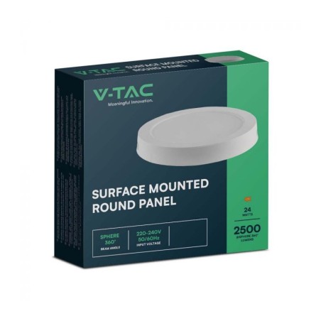 V-TAC MINI PANNELLO LED DA SUPERFICIE 24W 3000K 2640LM ROTONDO Ø:288mm BIANCO - SKU: 7879 - VT-60024D