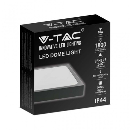 V-TAC PLAFONIERA LED 18W 4000K 1800LM IP44 QUADRATA 225cm NERA - SKU: 7643 - VT-8618B-SQ
