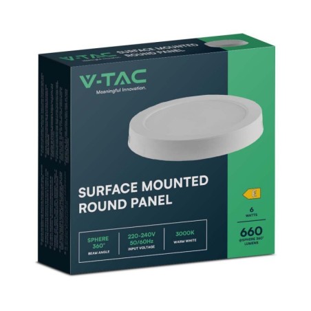 V-TAC MINI PANNELLO LED DA SUPERFICIE 6W 4000K 660LM ROTONDO Ø:121mm BIANCO - SKU: 7871 - VT-60006RD