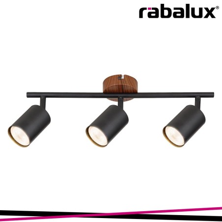 Lampada da interno Edmund in metallo con faretti 3xgu10 nero/rovere RABALUX
