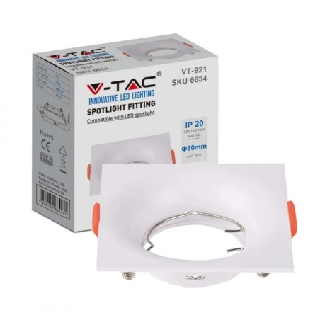 V-TAC PORTAFARETTO LED DA INCASSO QUADRATO GU10 FORO Ø:80mm BIANCO - SKU: 6634 - VT-921