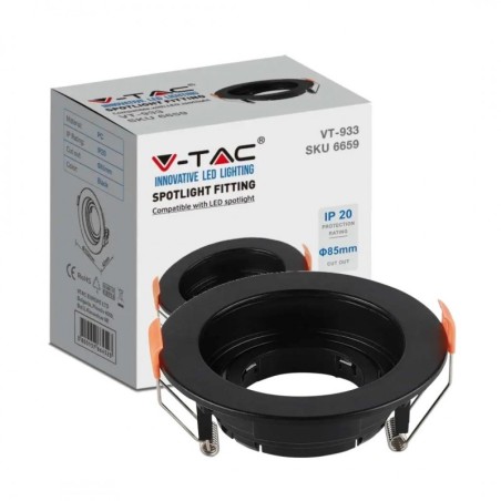 V-TAC PORTAFARETTO LED DA INCASSO ROTONDO GU10 FORO Ø: 85mm NERO - SKU: 6659 - VT-933