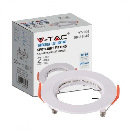 V-TAC PORTAFARETTO LED DA INCASSO ROTONDO GU10 FORO Ø:63mm BIANCO - SKU: 6640 - VT-929
