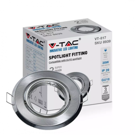 V-TAC PORTAFARETTO LED DA INCASSO ROTONDO GU10 FORO Ø:65mm ORIENTABILE NICHEL SATINATO - BOX DA 2 - SKU: 8939 - VT-817