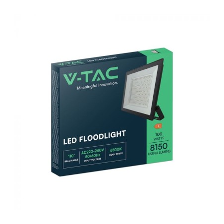 V-TAC PROIETTORE LED 100W 6500K 9500LM IP65 E-SERIES DRIVER INTEGRATO NERO - SKU: 23982 - VT-44208