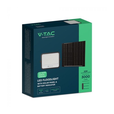 V-TAC PROIETTORE LED 400W CCT 2000K-8000K 3000LM IP65 PANNELLO SOLARE TELECOMANDO E SENSORE CREPUSCOLARE - SKU: 24086 - VT-54W
