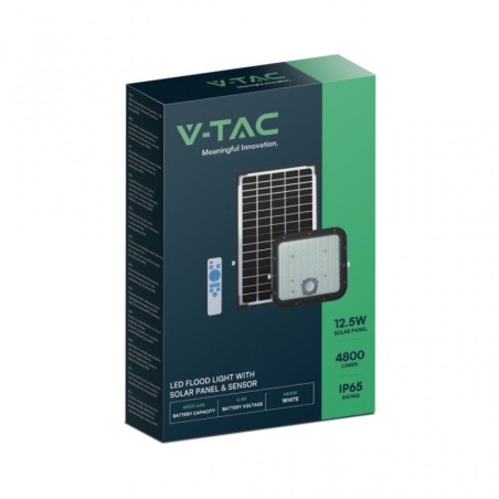 V-TAC PROIETTORE SOLARE LED 30W 6000K 4800LM IP65 CON TELECOMANDO NERO - SKU: 10311 - VT-432