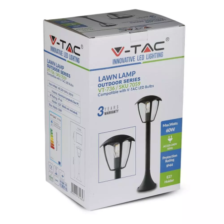 VTAC PALETTO CON LANTERNA H 60cm CON PORTALAMPADA E27 NERO IP44 - SKU: 7059 - VT-736