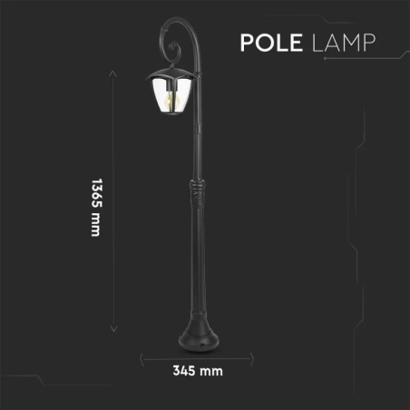 VTAC LAMPIONE CON LANTERNA H 136cm PORTALAMPADA E27 NERO IP44 - SKU: 7060 - VT-737