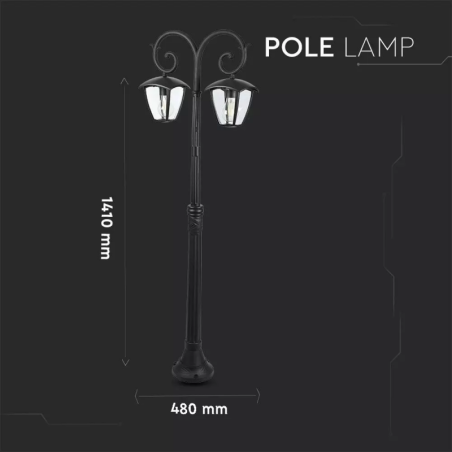 VTAC LAMPIONE CON 2 LANTERNE H 141cm PORTALAMPADA E27 NERO IP44 - SKU: 7061 - VT-738