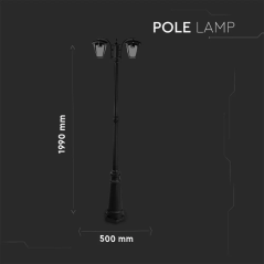 VTAC LAMPIONE CON 2 LANTERNE H 199cm PORTALAMPADA E27 NERO IP44 - SKU: 7062 - VT-739