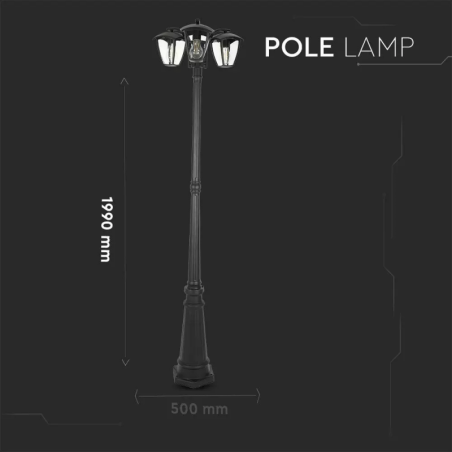 VTAC LAMPIONE CON 3 LANTERNE H 199cm PORTALAMPADA E27 NERO IP44 - SKU: 7063 - VT-740