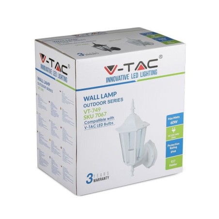 VTAC LANTERNA A MURO CON PORTALAMPADA E27 BIANCA IP44 - SKU: 7067 - VT-749