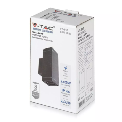 V-TAC APPLIQUE DA PARETE PER LAMPADINA GU10 A 2 FASCI DI LUCE IP44 IP44 GRIGIO - SKU: 8627 - VT-842
